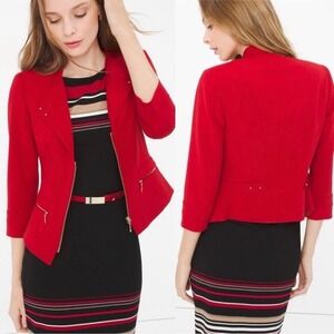 White House Black Market Red Cropped Moto Jacket Women's Size 00 Career Office